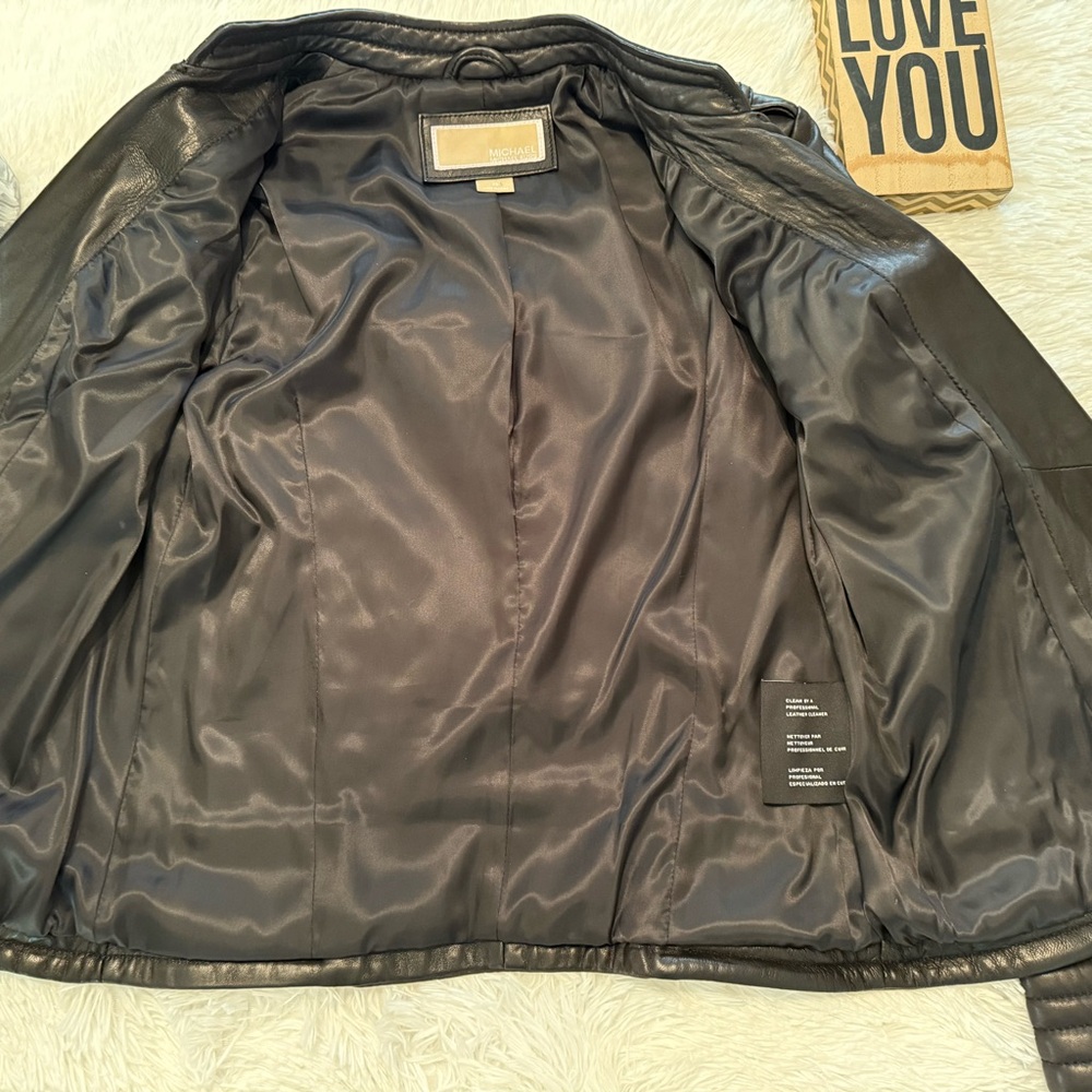 Michael Kors Black Leather Moto Jacket EUC / Like New - Picture 5 of 7